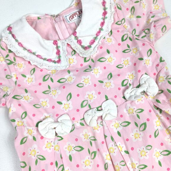 Vtg 90s Copper Key Dress Girls SZ 3T Midi/Maxi Pink Floral Cottagecore Girly - Picture 2 of 5